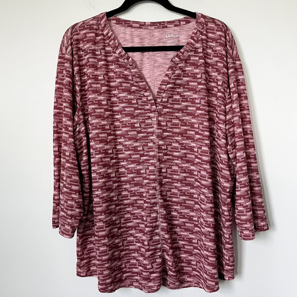 LL Bean Streamside LS Tee Pink Burgundy Geometric Womens Plus 2X Stretch Outdoor - Picture 1 of 8
